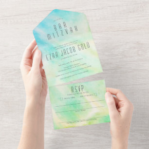 Pastel Abstract Simple Chic CUSTOM BAR MITZVAH All In One Invitation