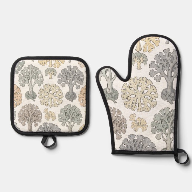 Pastel Abstract Tree Coral Seamless Pattern  Oven Mitt & Pot Holder Set (Front)