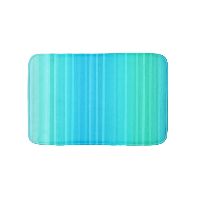Pastel Abstract Turquoise Blue Green Stripes Bath Mat (Front)
