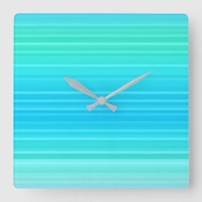 Pastel Abstract Turquoise Blue Green Stripes Square Wall Clock (Front)