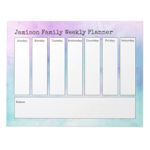 Pastel Abstract Watercolor Weekly Planner Notepad