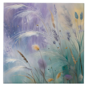 Pastel Abstract Whispers of Nature, Grasses II Tile