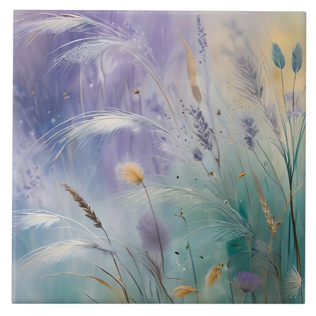 Pastel Abstract Whispers of Nature, Grasses II Tile (Front)