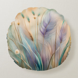Pastel Abstract Whispers of Nature, Grasses III Round Pillow
