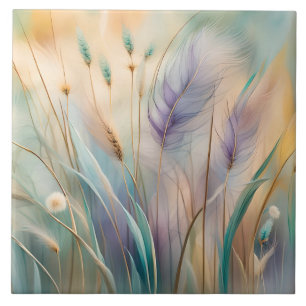 Pastel Abstract Whispers of Nature, Grasses III Tile