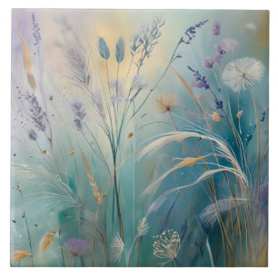 Pastel Abstract Whispers of Nature, Grasses  Tile