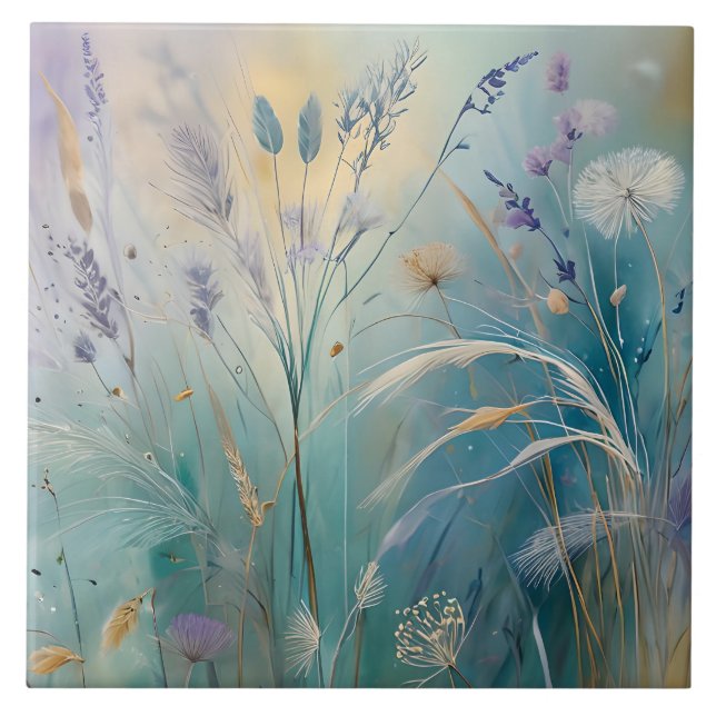 Pastel Abstract Whispers of Nature, Grasses  Tile (Front)