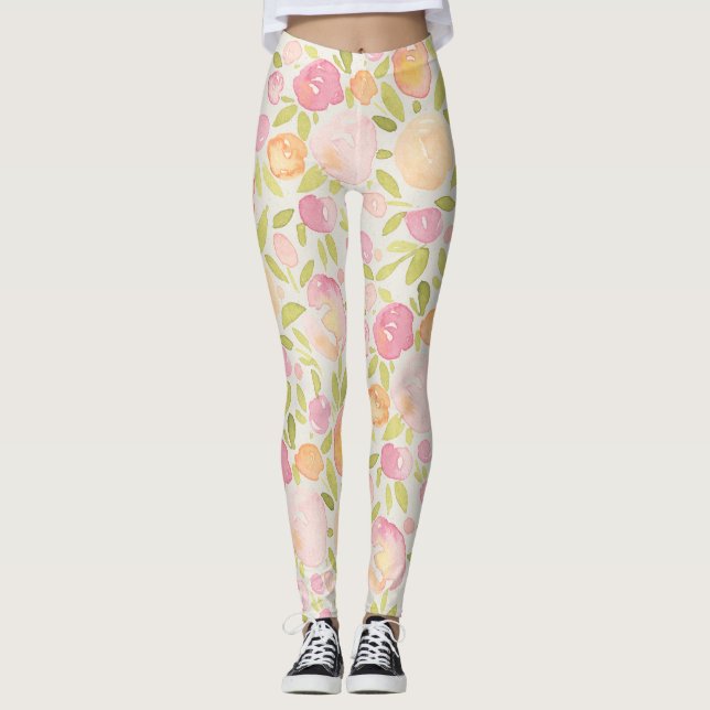 Pastel Abstrait Printemps Floral Design Leggings (Devant)