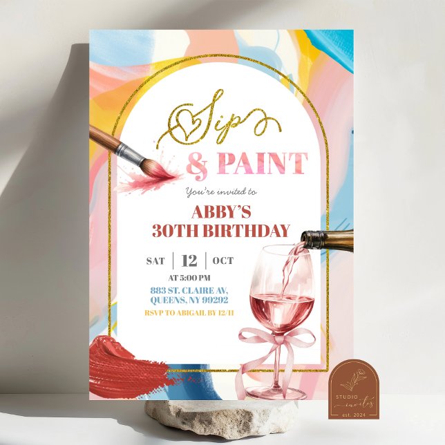 Pastel Adult Birthday Paint and Sip Invitation (Creator Uploaded)