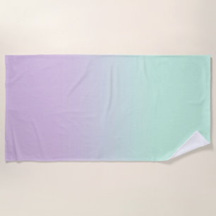 Pastel Aesthetic Mint And Lilac Gradient Ombre  Beach Towel