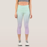 Pastel Aesthetic Mint And Lilac Gradient Ombre Capri Leggings<br><div class="desc">Dreamy delicate gradient ombre design in pastel aesthetic light magical mint colour and light purple violet lilac colour. Soft gradient colour transition. Mint gradient home decor, mint gradient ombre home decor theme design.</div>
