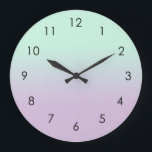 Pastel Aesthetic Mint And Lilac Gradient Ombre   Large Clock<br><div class="desc">Dreamy delicate gradient ombre design in pastel aesthetic light magical mint colour and light purple violet lilac colour. Soft gradient colour transition. Mint gradient home decor,  mint gradient ombre home decor theme design.</div>