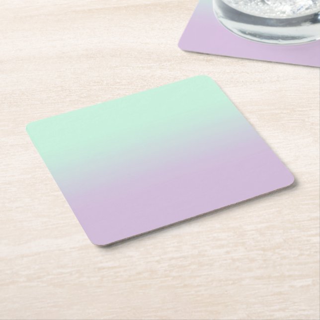 Pastel Aesthetic Mint And Lilac Gradient Ombre    Square Paper Coaster (Angled)