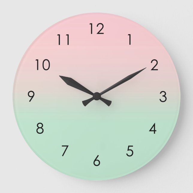 Pastel Aesthetic Ombre Gradient Pink Mint Green  Large Clock (Front)