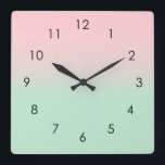 Pastel Aesthetic Ombre Gradient Pink Mint Green   Square Wall Clock<br><div class="desc">Add your name and personalize this yoga mat. Beautiful digital watercolor pastel pink and mint green muted gradient ombre design. Simple,  calm,  relaxing and glam,  boho,  chic modern yoga mat. Gradient gift. Personalized Gradient gifts. Beautiful korean aesthetic pastel pink and mint green home gifts decor.</div>