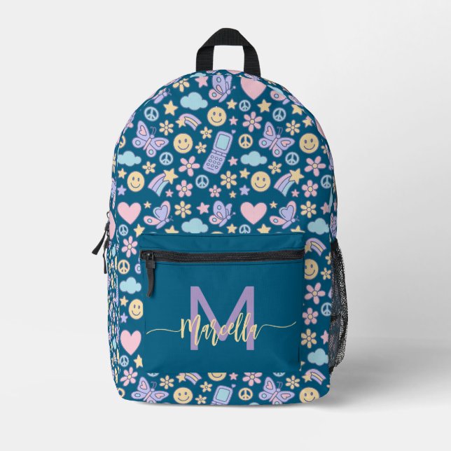 Pastel Aesthetic Pattern Backpack with Initial (Front)