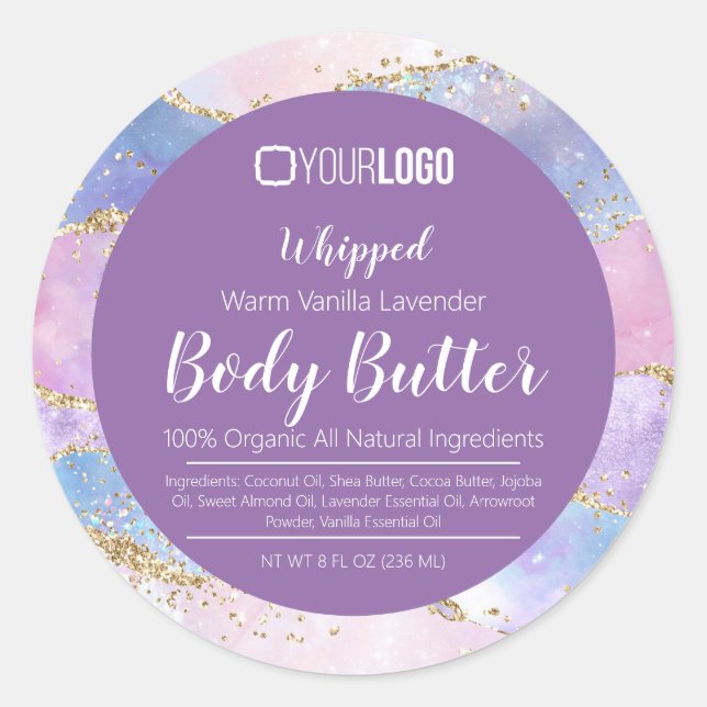Pastel Agate Gold Glitter & LOGO Body Butter Label (Front)