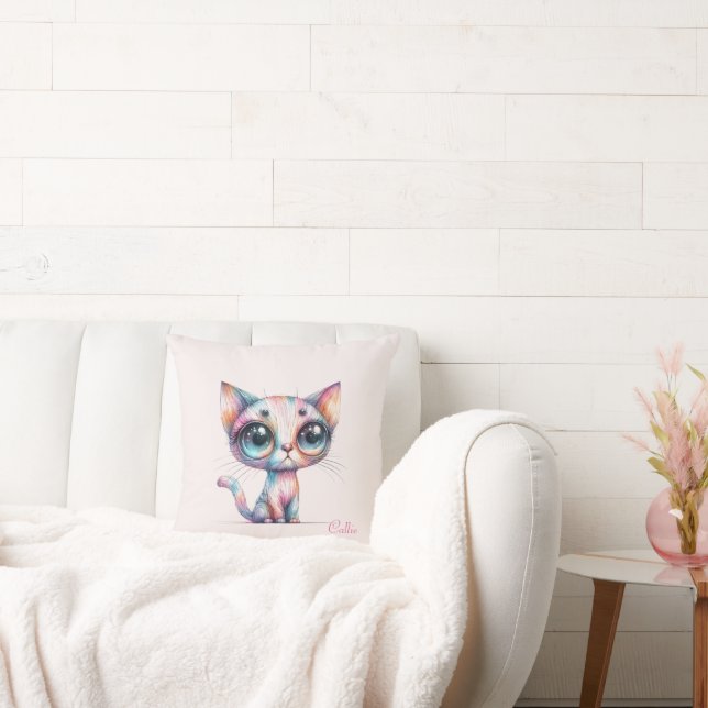 Pastel Alcohol Ink Cat Throw Pillow (Couch)