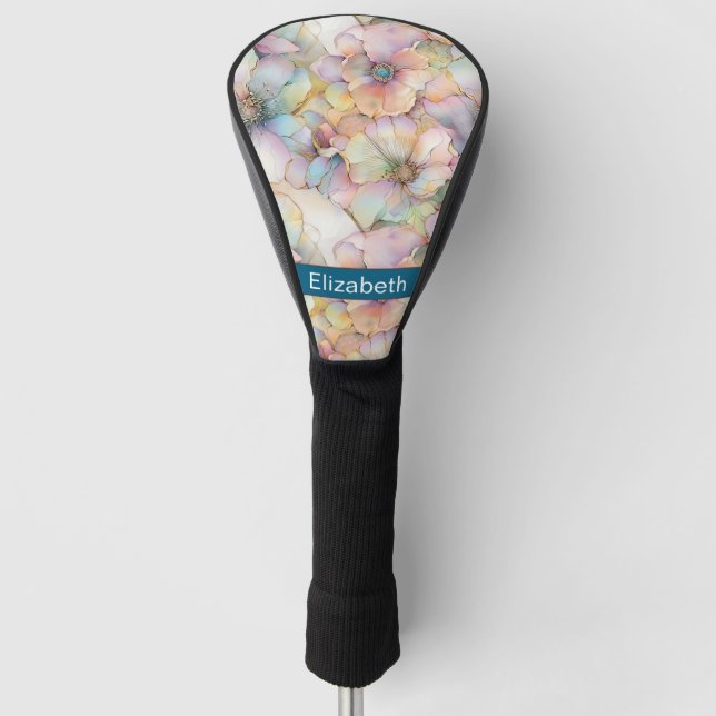 Pastel Alcohol Ink Floral Personalized Golf Head Cover (Front)