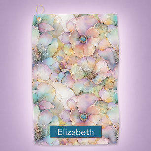 Pastel Alcohol Ink Floral Personalized Golf Towel