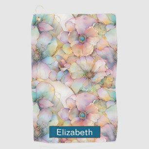 Pastel Alcohol Ink Floral Personalized Golf Towel