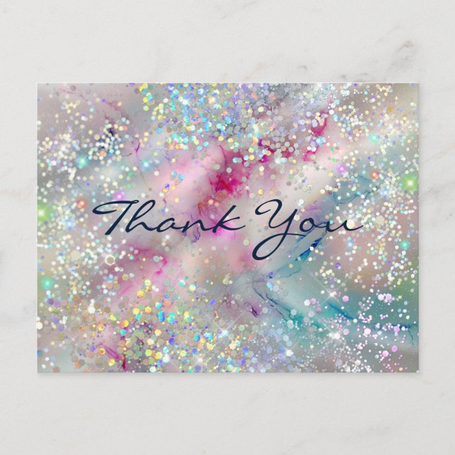 Pastel Alcohol Ink Holographic Glitter Thank You Postcard (Front)