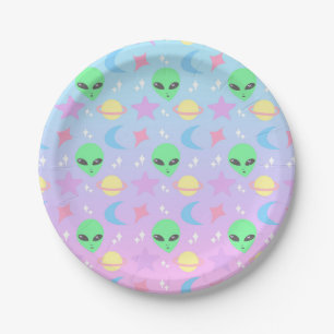 Pastel Alien Pattern Paper Plate