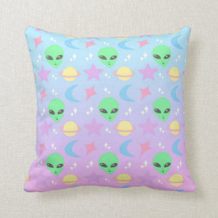 Pastel Alien Pattern Throw Pillow