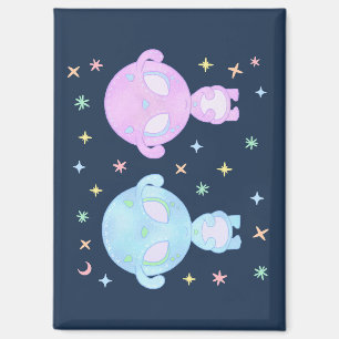 Pastel Alien Twin Sisters Cute Cosmic Kawaii Art Magnet