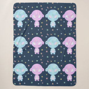 Pastel Alien Twin Sisters   Cute Cosmic Kawaii Art Sherpa Blanket