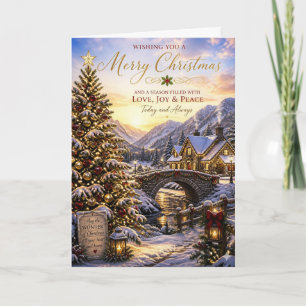 Pastel Alpine Bridge Christmas Tree Holiday Card
