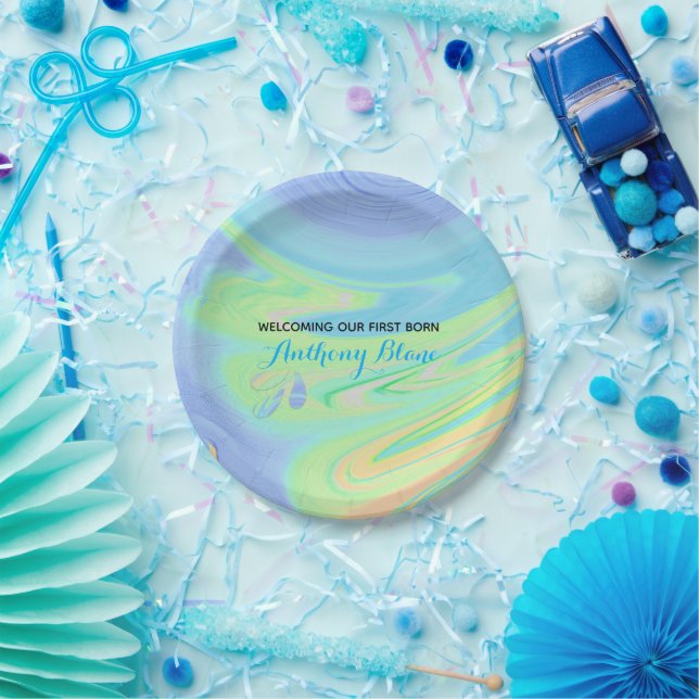 Pastel and Blue First Born Party Accessory Paper Plate (Party)
