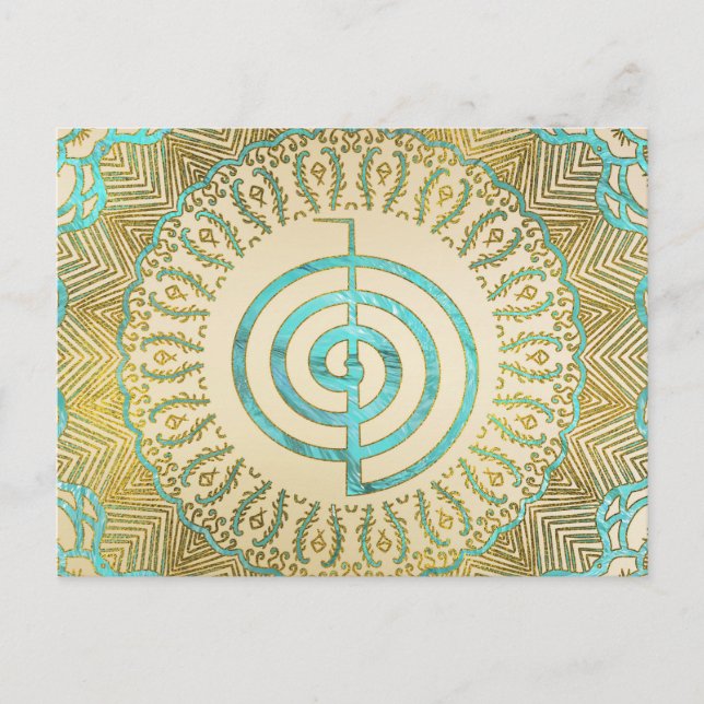 Pastel and Gold  Choku Rei Symbol in Mandala Postcard (Front)
