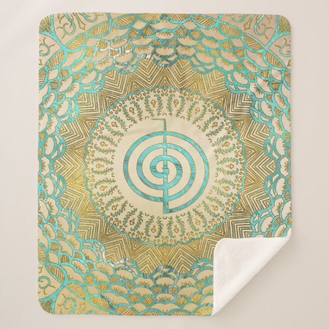 Pastel and Gold  Choku Rei Symbol in Mandala Sherpa Blanket (Front)