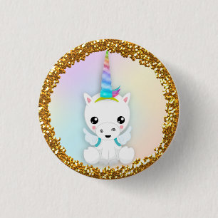 Pastel and Gold Glitter Unicorn 1 Inch Round Button