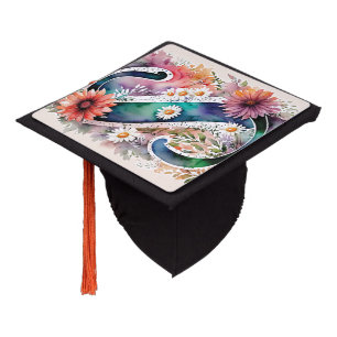 Pastel and Jewel Tone Watercolor Flowers Monogram Graduation Cap Topper