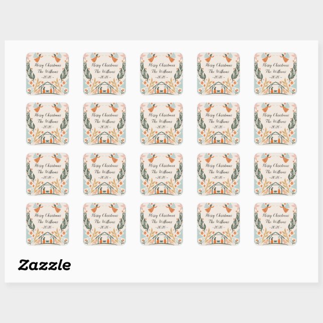 Pastel Angel Christmas Square Sticker (Sheet)