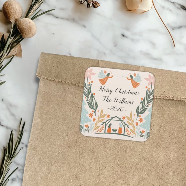 Pastel Angel Christmas Square Sticker (Pastel Angel Square Sticker)