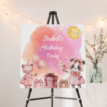 Pastel Animal Birthday Welcome Sign