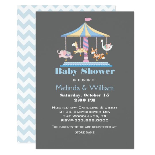 Pastel Animal Carousel Baby Shower Invitation
