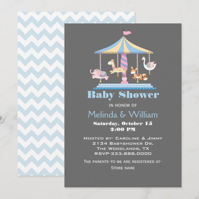Pastel Animal Carousel Baby Shower Invitation (Front/Back)