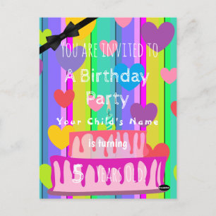Pastel Anniversaire Personnalisé Coeurs Invitation