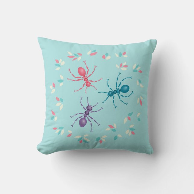 Pastel Ants Insect Lover Throw Pillow (Front)