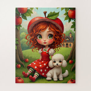 Pastel Apple Girl avec chiot - Puzzle amusant pour