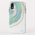 Pastel Aqua and Purple Agate with Monogram iPhone XR Case<br><div class="desc">Protect your phone with a beautifully stylish case featuring an agate stone pattern in trendy feminine pastel aqua, purple, blue and gold. A text template is included to personalize with your monogram or other desired text. You can also delete the sample monogram if you wish to order the case without...</div>