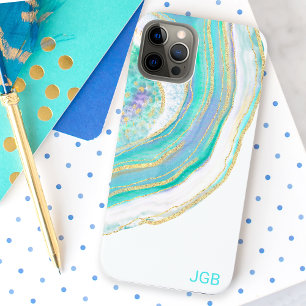 Pastel Aqua and Purple Agate with Monogram iPhone 12 Case