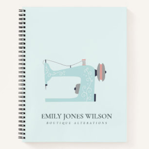 PASTEL AQUA BLUE BLUSH PINK SEWING MACHINE TAILOR NOTEBOOK