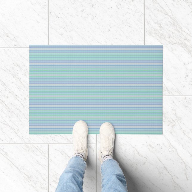 Pastel Aqua Blue Thin Stripes Floor Mat (Indoor)