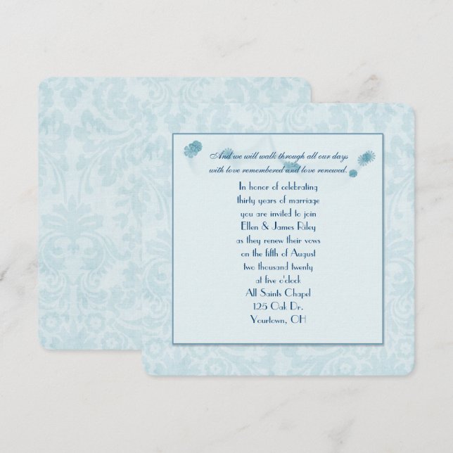 pastel aqua damask vow renewal invitation (Front/Back)