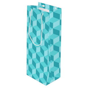 PASTEL AQUA GEOMETRIC CUBE PATTERNS WINE GIFT BAG
